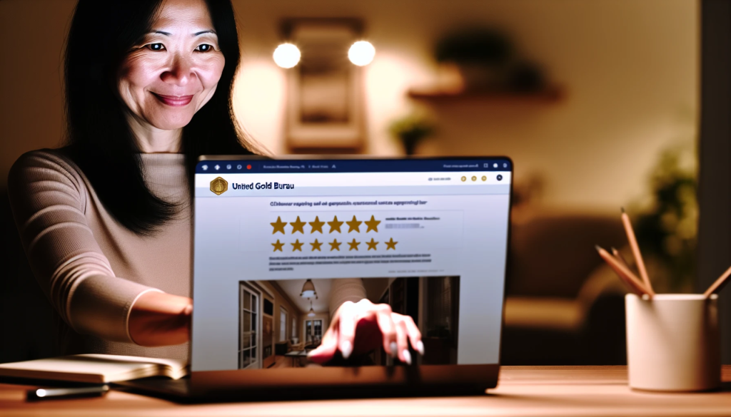 Satisfied customer leaving a positive review for the United States Gold Bureau