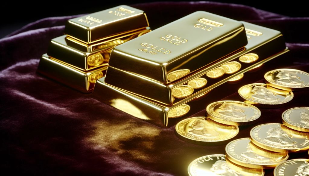 Stack of gold bars and coins